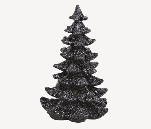 Deko Tannenbaum/Weihnachtsbaum aus mit Glitter, Stilvole Weihnachts oder Winterdeko für Ihr Zuhause, Tisch & Fensterbank (Schwarz, 21 cm)