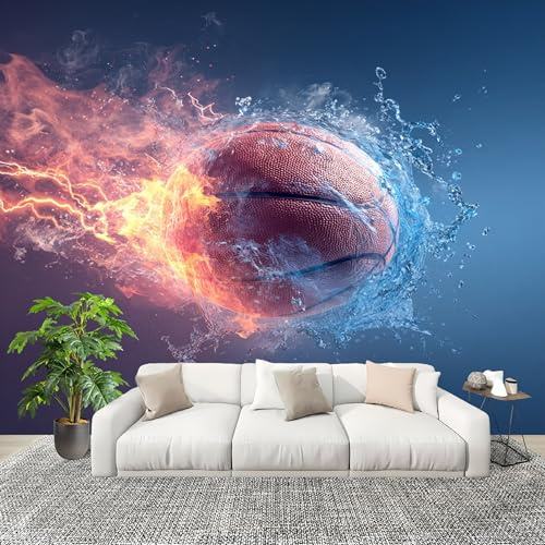 Générique Papier Peint Photo Auto-Adhésif 250x175 cm Boule De Feu 3d Peler Et Coller 3D Panoramique Papier Peint Bleu Fresque Murale HD Intissé Poster Geant Stickers muraux