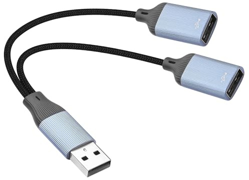 JSADZKJ USB Y Splitter 1 in 2 Out,USB 2.0 A Male to Double USB Female Adapter for Charging and Data,Dual USB-A Extension Adapter Cable for PC,Laptop,Keyboard,Mouse,Printer,Flash Drive,LED 17CM