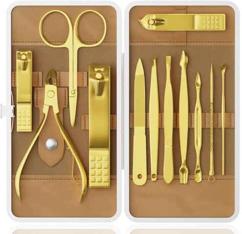 Manicure Set, Stainless Steel Nail Clipper Set with Travel Case | 12-Piece Set with Thicker Steel, Precision-ground Cutting Edges, and Smooth-finished Tools for Clean.