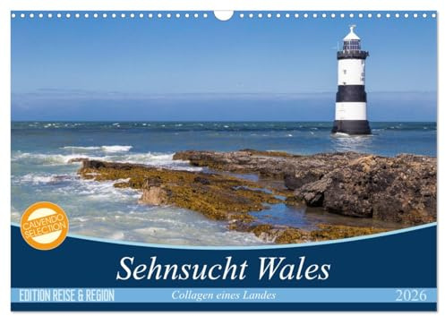 Sehnsucht Wales - Collagen eines Landes (Wandkalender 2026 DIN A3 quer), CALVENDO Monatskalender: Wales - Westlich von England öffnet sich ein Land ... Strände und historischer Orte (CALVENDO Orte)