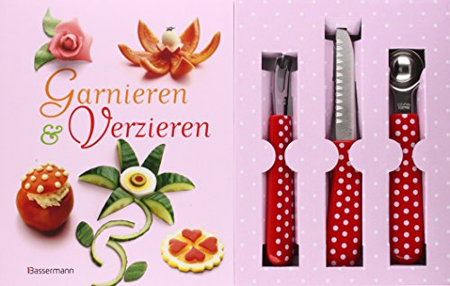 Garnieren und Verzieren-Set: Buch mit Buntmesser, Kugelausstecher und Kanneliermesser