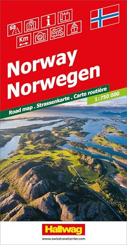 Hallwag Strassenkarte Norwegen 1:750.000: Inkl. Transitpläne, Ortsverzeichnis und Reiseinformationen