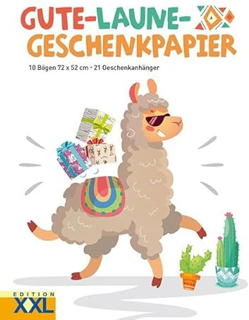 Gute-Laune - Geschenkpapier: 10 Bögen, 72 x 52 cm, 21 Geschenkanhänger im Set