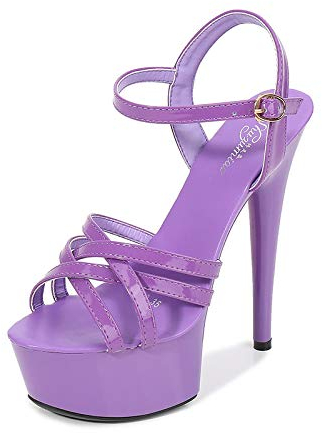 DERBUT High Heels 15CM Stiletto High Waterproof Plateau Sandalen Damen Sommer Catwalk Schuhe,Purple-40