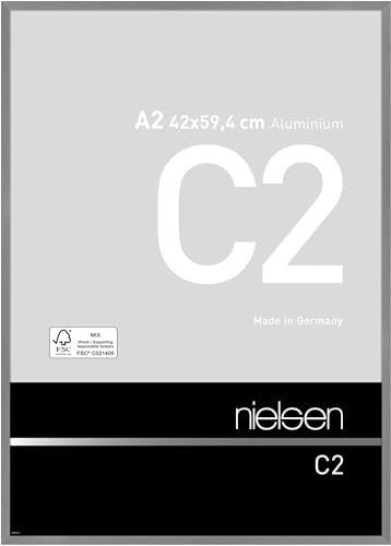 nielsen Bilderrahmen, 42 x 59,4 cm (A2), Aluminium, Grau matt, Posterrahmen zum Aufhängen im Hoch- & Querformat, Echtglas, C2