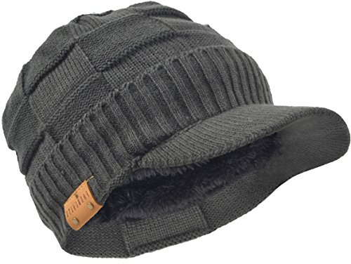 Plaid Newsboy Strickmütze mit Visier Winter Warm Mütze für Herren B322 (Grau)