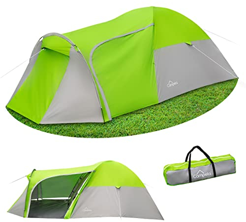 Campela Touristenzelt, Familienzelt, Tropical, für 3 Personen, wasserdicht 3000m, geklebte Nähte, Colour (Zelt 3 Personen, Green)