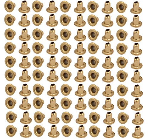 sourcing map 100 Stücke Hohle Ösen Nieten Beschlag Messing Überzogenes Metall M2x3mm Golden de