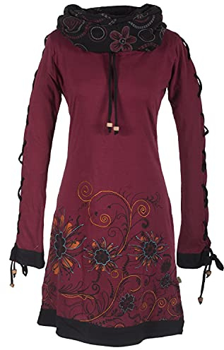 Vishes - Alternative Bekleidung - Bedrucktes Langarm Damen Blumen Kleid mit Schalkragen und Schnüren