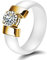 PAURO Damen Schmuck Hoch Poliert Mit Zirkon Engagement Hochzeit Band Ringe Keramik Weiß Gold Größe 57 (18.1)