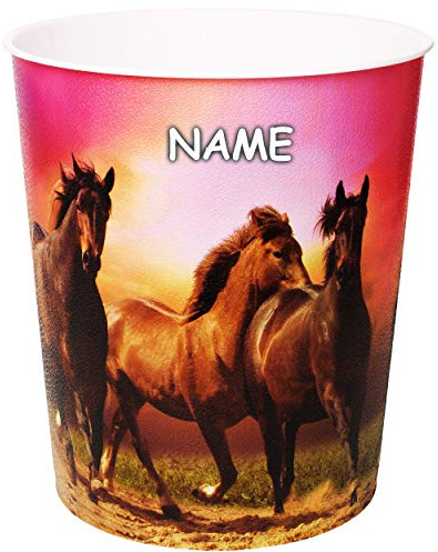 alles-meine.de GmbH Papierkorb/Behälter - Pferde - Wildpferde/Pferd - inkl. Name - 10 Liter - aus Kunststoff - Mülleimer/Eimer - Aufbewahrungsbox für Kinder/Büro - Mä..