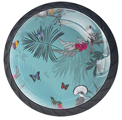 EZIOLY Vintage Forest Butterfly Vogel Floral Petrol Muster Küche Schrankknäufe Deko Knäufe Schrank Schrank Schubladen Kommode Zuggriff 4 Stück