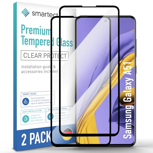 smartect Verre Trempé [2 Pièces, Full Screen, Clear] pour Samsung Galaxy A51, Protecteur d'écran en Verre HD Anti Rayures, Sans Bulles, Dureté 9H, 0.3mm Ultra Transparent, Ultra Résistant