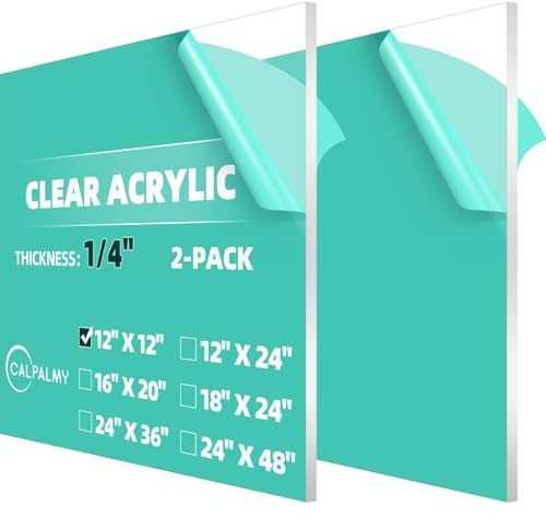 CALPALMY (2-Pack) 12 x 12 Inch Clear Acrylic Sheet Plexiglass 1/4 Thick; Use for Craft Projects, Signs, Display Cases, DIY Projects and More; Cut with Cricut, Engraver, Saw or Hand Tools – No Knives