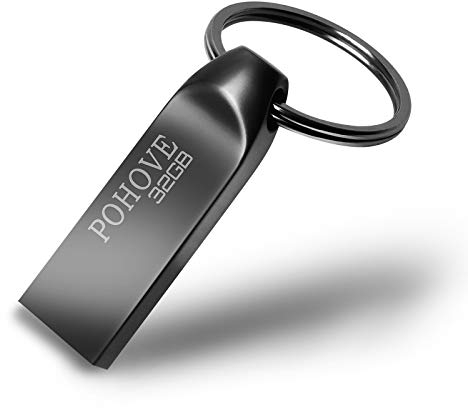 POHOVE USB Stick 32gb, Metall USB 3.0 Speicherstick 32gb Waterproof Pendrive 32 GB Tragbar USB Flash Drive MIT Schlüsselanhänger Für Schule BüRO Auto PC Laptop (Grau)