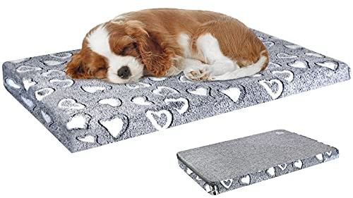 VANKEAN Dog Bed Mat Reversible(Warm & Soft), Stylish Pet Bed Mattress for Dog Crate, Water Proof Linings, Removable Machine Washable Cover, Pet Bed for Small to XX-Large Dogs, Light Grey