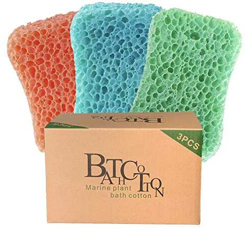 Danpaty Textured Exfoliating Bath Sponge 3 Pack, Foam Body Sponge for Shower, Rich Lather, Easy-Rinse, Durable Shower Scrubber for Women and Men, 5.5 x 3.5 x 1.2 in
