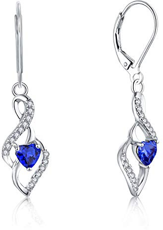 JO WISDOM Damen Hängende Ohrringe Unendlichkeit infinity Herz Silber 925 mit 3A Zirkonia Kristall September Geburtsstein Saphirfarbe,Schmuck für Frauen