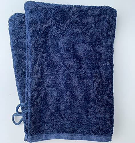 Sue Rossi Ltd Face Cloth Wash Mitt Set 50% Cotton 50% Bamboo 15cm x 22cm Face Flannel Glove Soft Absorbent (Navy Blue 2 Pack)