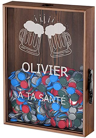 Maverton Boîte aux Bouchons pour Homme - Coffret Personnalisé pour Collectionneurs de Capsules - Ouvre-bière inclus - Cadeau Homme - Cadeau Anniversaire Homme - Cadeau Personnalisé - Santé !