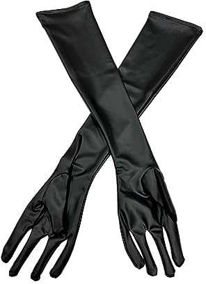 TAIKMD Women's Latex Leather Long Gloves Evening Dress Party Opera Costume Cosplay Wet Look Arm Length Glove Mittens, Black, Large