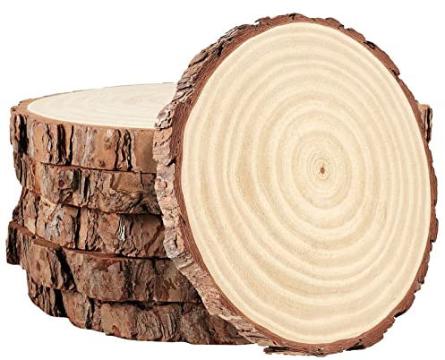 PINGEUI Lot de 6 tranches de bois naturel de 23 à 25 cm, cercles en bois brut avec écorce, disques de bois ronds vierges pour loisirs créatifs, décorations de Noël et décorations de mariage