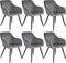 tectake 6er Set moderner Esszimmer Stuhl, Sitzfläche aus Samt, Armlehnstuhl, Sessel Wohnzimmer, gepolsterter Bürostuhl mit schwarzen Metallbeinen, Schminktisch Stuhl - grau/schwarz