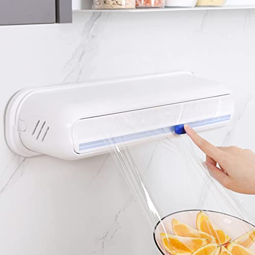 Levvohd Wall Mount Plastic Wrap Dispenser with Cutter, Large Compatible 12 X 750 Ft Cling Film Saran Food Aluminum Foil Holder, Slide Chic Parchment Paper Dispenser (Single Suit)