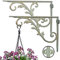 Set of 2 Hanging Basket Brackets Heavy Duty Outdoor Cast Iron Plant Hanger Hooks Ornate Green Wall Mounted Vintage Style Garden Décor