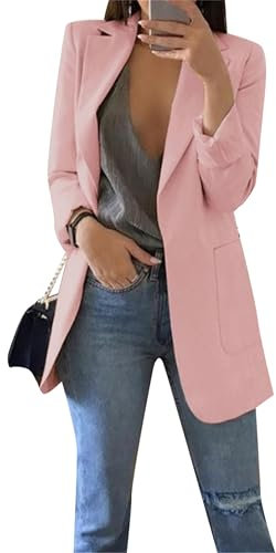 YMING Femme Veste Décontractée Veste Chic Blazer Manches Longues Veste sans Boutons Rose L