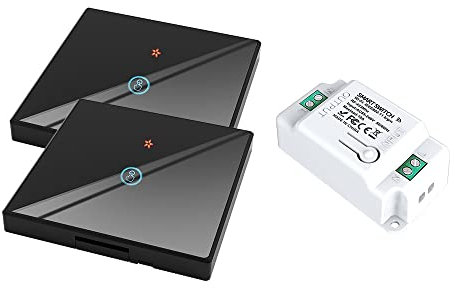 proAMEDEN Interrupteur tactile mural, panneau en verre tactile + relais sans fil, 10 A, fonctionne avec l'application Tuya/Smart Life, compatible avec Alexa et Google Assistant (2/un-1*GangWS+1/un