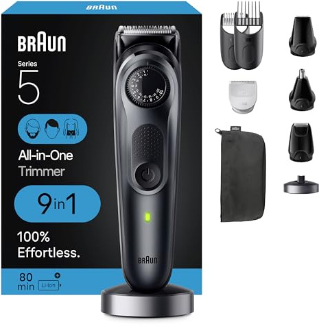 Braun All-in-One Men's Shaving Kit Series 5 5490, 9-in-1 Beard, Face, Nose, Ear Trimmer, Hair Clippers, Body Groomer and Manscaping