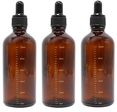 3Pcs 100ml Amber Glass Bottle With Black Dropper Pipette - Empty Refillable Graduated Scale Essential Oil Bottle for Perfumes and Aromatherapy
