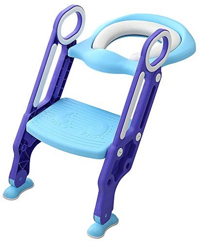 Drumm Réducteur de Toilette Siège de toilettes pour enfants avec marchepied et poignée, Pliable et réglable réducteur toilette enfant avec marche(Bleu + violet)