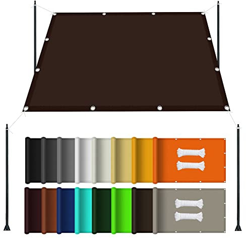wasserdichte Schutzhülle für Terrasse 5 x 5 m, Rechteckiger wasserdichter Sonnenschirm 98% UV Schutz Segel für Terrasse für Balkon Garten, Braun