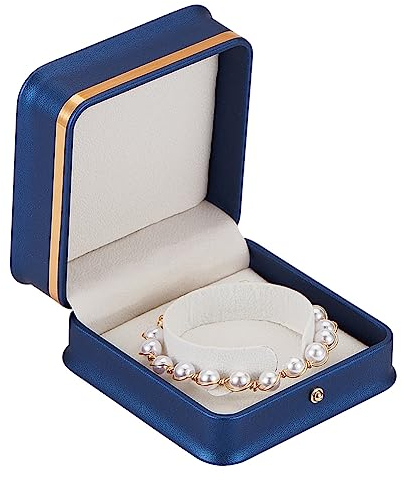 AHANDMAKER Leder-Armreif-Box, Samt-Innenseite, Armband-Geschenkbox, Schmuck-Aufbewahrungsbox, Organizer, Schmuck-Display-Box Für Hochzeit, Verlobung, Antrag, Geburtstag, Jahrestag, Blau