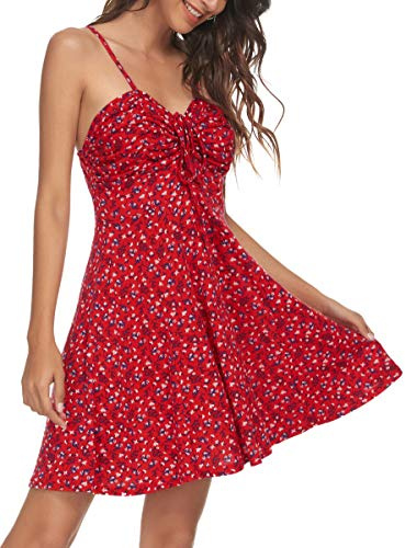 Missufe Damen Sommerkleid Swing Blumenkleid Freizeitkleid Spaghettiträger Cami Kleider