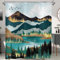 Hnmdmyi Rideau de Douche Montagne 180x200, Forêt brumeuse Turquoise Rideau de Douche Aquarelle Paysage Nature Lac Art Rideau de Baignoire Etanche Tissu Polyester Lavable Rideau de Bain avec Crochets