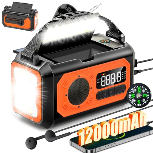 12000mAh Solaire Radio à Manivelle, Wholede AM/FM Radio Portable avec Chargeur de Téléphone, 2 Panneaux Solaires,Alarme SOS,Lampe de Poche pour Camping, Ourdoor, Urgence