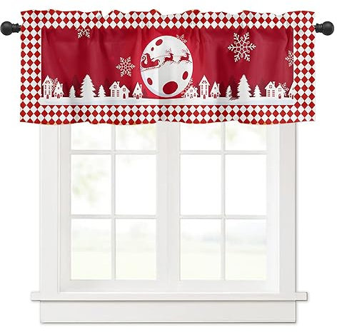 Surwin Tenda Corta per Finestra Piccola, Bistrot Cafe da Cucina Natale Rosso - Decorazione per Camera da Letto, Soggiorno, Balcone (137x45cm, Vigilia di Natale)