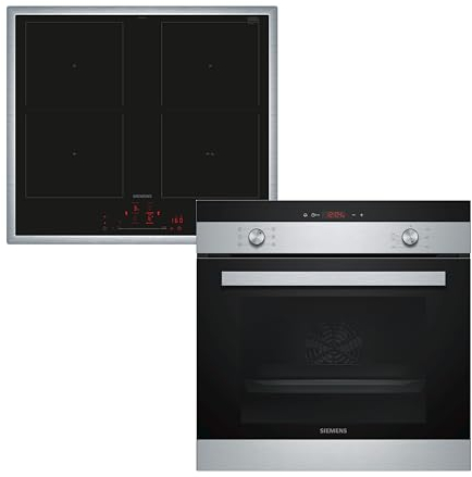 Siemens EQ113DA1ZM iQ100 Herd-Glaskeramik-Kochfeld-Kombination, 59,4 cm breit, Schnellaufheizung, 3D Heißluft für exzellente Ergebnisse, Kombi-Induktion, Intelligente Dunstabzugsautomatik
