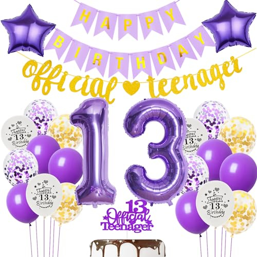 Offizielle Teenager 13. Geburtstag Dekoration Mädchen, Lila Luftballon 13. Geburtstag Mädchen Teenager Violett Gold Geburtstagsdeko 13 jahre Mädchen ballon deko