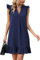 Famulily Casual Dresses for Women Ruffle Caps Sleeve Trendy Beach Swing Tunic Dresses Blue L