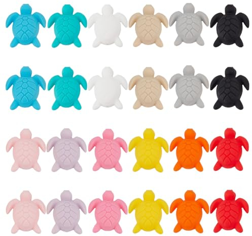 PH PandaHall 24pcs 12 couleurs Perles Focales en Silicone en Forme de Tortue, Perles en Silicone pour Animaux, Perles en Vrac, Tortue de Mer pour Porte-Clés, Bracelets, Colliers Artisanaux, 2mm trou