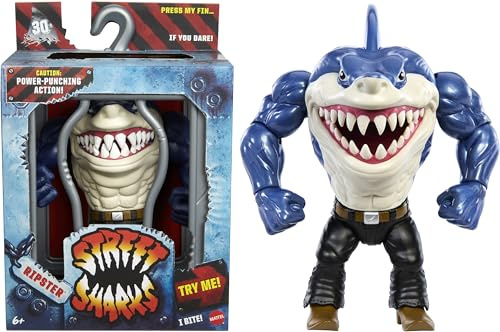 Mattel Street Sharks - Figura de acción con Movimiento de mordida y puñetazo, Juguete Coleccionable Ripster Inspirado en el héroe Medio tiburón de la televisión de los años 90, 6 Pulgadas