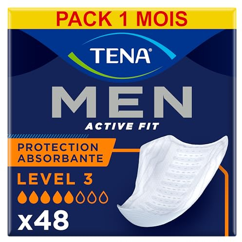 TENA Men Protections Absorbantes Niveau 3 Incontinence Homme - pour Fuites Urinaires Modérées - 48 Protections (Pack 1 Mois)