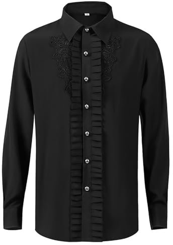 YEAJION Herren Mittelalter Hemd Gothic Renaissance Viktorianisch Wikinger Piratenhemd Retro Steampunk Aristokraten Vampir Hemd Halloween Halloween Karneval Party Performance Cosplay Kostüm