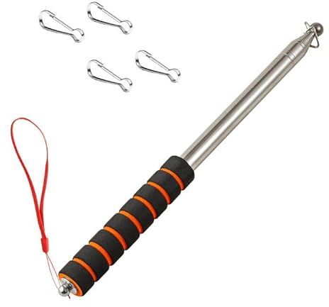 2.5M Teleskopische Handflaggenpolsten mit Clips Tragbare Flagge Pole Leichte ausziehbare Tour Guide Edelstahl Banner Flagge Pole Pointer für Lehrer mit Anti-Rutsch Griff (schwarz ang orange)