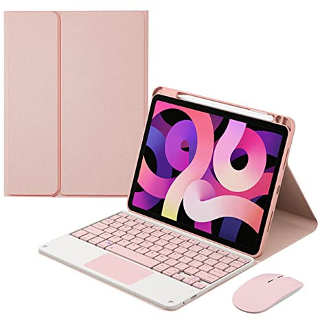 ZKAIAI Magnético Funda con Teclado Trackpad para iPad 6ª Gen 2018 /iPad 5ª Gen 2017/iPad Pro 9.7/iPad Air 2/iPad Air 1, QWERTY Teclado Español Ñ Bluetooth Desmontable con Ratón y Portalápices, Rosa